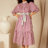 Bohemian Traders | Dolman Shirt Dress ~ Grape Stripe