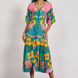 Bohemian Traders |Puff Sleeve Midi Dress ~ Agua