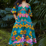 Bohemian Traders |Puff Sleeve Midi Dress ~ Agua