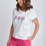 Cloth+Paper+Scissors | Crew Neck Print Palms Tee ~ Wht/Blue Pink