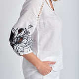 Cloth+Paper+Scissors | Embroidered Blouse w Lace ~ Whte/Smoke