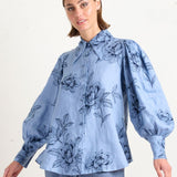 State of Embrace | Pointed Collar Blouse ~ Peonies Blue