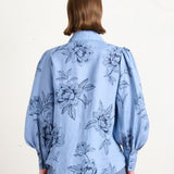 State of Embrace | Pointed Collar Blouse ~ Peonies Blue