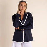 Two-T's | Linen Mix Blazer w Contrast Trim ~ Navy/White