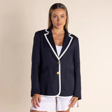 Two-T's | Linen Mix Blazer w Contrast Trim ~ Navy/White