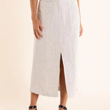 Two-T's | Linen Midi-Skirt ~ Natural Flax