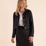 Two-T's | Linen Cropped Jacket ~ Black