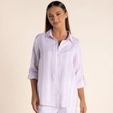 Two-T's | Linen Stripe Shirt ~ Pink Rose/White