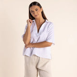 Two-T's | Linen Top w Collar ~ White